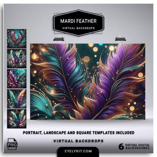 mardi gras themed virtual backdrops- Mardi Gras Feather Virtual Backdrop Bundle for Photo Booths – Vibrant, Festive, High-Quality Backgrounds