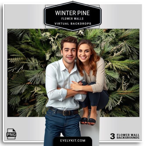 winter pine wedding backdrop- The pine backdrop captures the enchanting beauty of winter, bringing a cozy, rustic elegance to every photo booth setup. Designed in high resolution, this winter wedding backdrop pairs beautifully with soft lighting and delicate winter decor, creating unforgettable photos. Seamlessly compatible with popular photo booth software