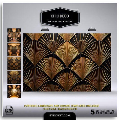 black and gold art deco backgrounds- These digital backgrounds bring a lavish 1920s vibe to any event, perfect for photo booths at Gatsby-inspired parties, upscale weddings, corporate events, and New Year’s Eve celebrations. Featuring iconic Art Deco patterns—think geometric lines, fan motifs, and bold, gold-accented designs—these backdrops embody the glitz and glamour of a vintage speakeasy with a touch of modern elegance.