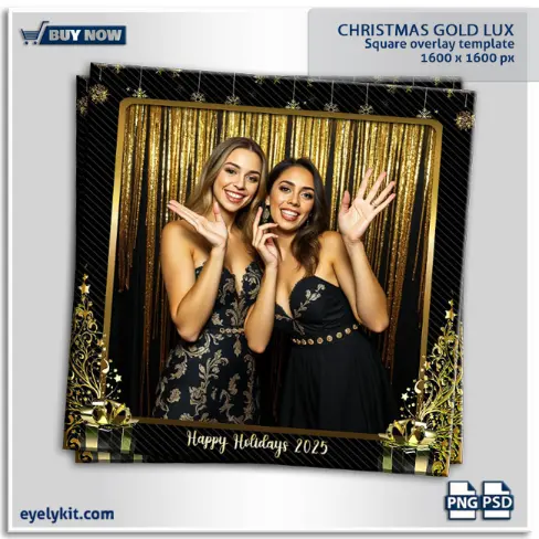 Christmas gold lux photo booth templates- Introducing our premium Christmas Gold Lux Photo Booth Overlay Template—an elegant and festive overlay designed to elevate holiday events with a touch of luxury and sophistication. Perfect for photo booth owners seeking a glamorous holiday overlay, this template combines rich gold accents with classic Christmas motifs to create a timeless, upscale aesthetic that complements any festive occasion.