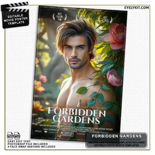 Adam and Eve Movie Poster templates-Unleash the power of creativity and storytelling with The Forbidden Gardens Editable Movie Poster Template, inspired by the timeless tale of Adam and Eve. This exquisitely designed template captures the mystique and allure of the legendary Garden of Eden, making it ideal for themed events, photo booths, and creative projects.