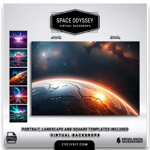 Space Odyssey Virtual Backdrops- This captivating collection of six high-quality, space-themed backdrops brings the wonders of the universe to your photo booth events. Whether you're hosting a sci-fi party, a space-themed corporate event, or a cosmic wedding, these backdrops are perfect for creating out-of-this-world photos that will leave a lasting impression.