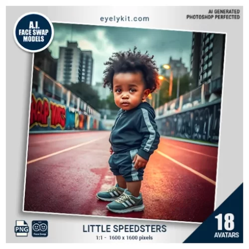 Little Speedsters Face Swap Bundle-a dynamic set of avatars designed to turn tiny 4-year-olds into energetic running track stars! This playful and engaging face swap set is perfect for kids’ birthday parties, school sports events, and any celebration where little ones can unleash their inner champions.