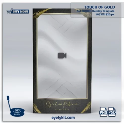 360 Booth elegant gold Overlay- a luxurious Instagram-style overlay template designed to impress. Featuring a black textured background adorned with artistic swipes of gold and an elegant frame, this overlay exudes sophistication and style.