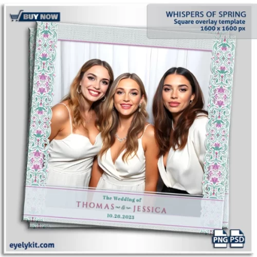 Whispers of Spring Overlay- This exquisite Photoshop template is a timeless addition to any event, featuring a textured white background paired with a captivating purple and blush pink floral pattern framing the sides. Perfect for weddings, bridal showers, spring celebrations, and upscale gatherings, this overlay is designed to enhance your photo booth images with grace and sophistication.