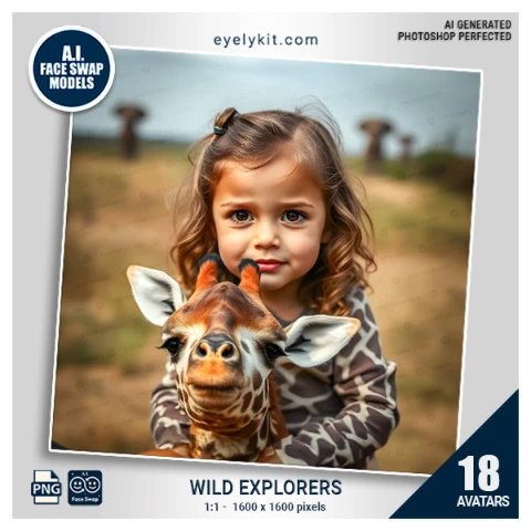 Wild Explorers Face Swap Bundle- a delightful collection of avatars that transforms 4-year-olds into charming safari explorers. Whether it’s a jungle-themed birthday party, a school event, or a family gathering, these avatars bring the thrill of a safari right to your photo booth experience.