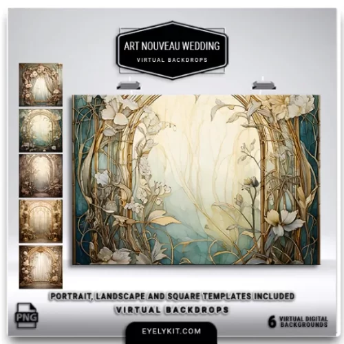 Art Nouveaux Wedding Backdrops- These meticulously designed digital backdrops are perfect for photo booths, photography setups, and digital events, capturing the intricate beauty and sophistication that defines this iconic design movement.