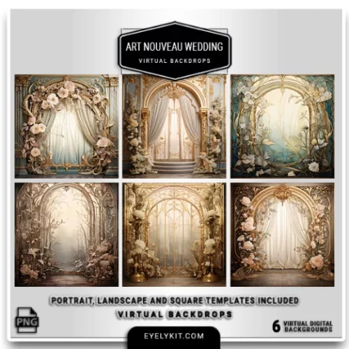 Art Nouveaux Wedding Backdrops- These meticulously designed digital backdrops are perfect for photo booths, photography setups, and digital events, capturing the intricate beauty and sophistication that defines this iconic design movement.