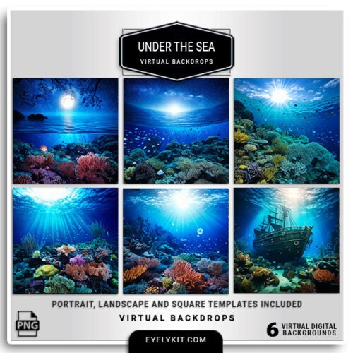 Under the Sea Virtual Backdrops- These meticulously designed digital backdrops capture the beauty and mystery of the ocean, offering a stunning blend of realism and artistic flair. Perfect for themed parties, weddings, corporate events, or creative photo shoots, these backdrops bring a touch of marine magic to any occasion.