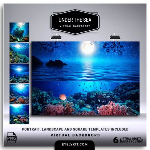 Under the Sea Virtual Backdrops- These meticulously designed digital backdrops capture the beauty and mystery of the ocean, offering a stunning blend of realism and artistic flair. Perfect for themed parties, weddings, corporate events, or creative photo shoots, these backdrops bring a touch of marine magic to any occasion.